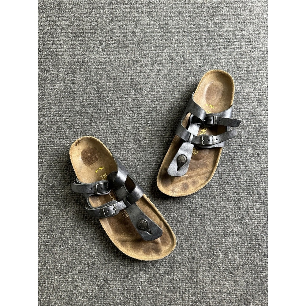 Womens Birkenstock Black Leather Toe Loop Sandals Made in Germany, Size 7 ,EU38